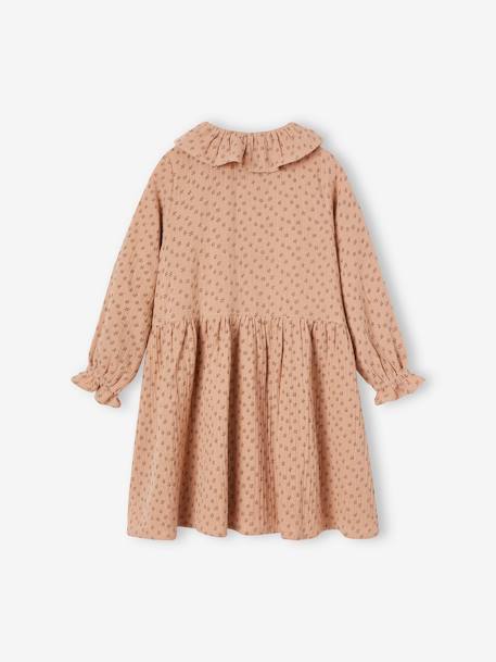 Robe à collerette en gaze de coton fille beige poudré+chocolat 2 - vertbaudet enfant 