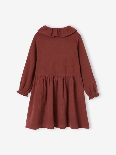 Robe à collerette en gaze de coton fille beige poudré+chocolat 8 - vertbaudet enfant 