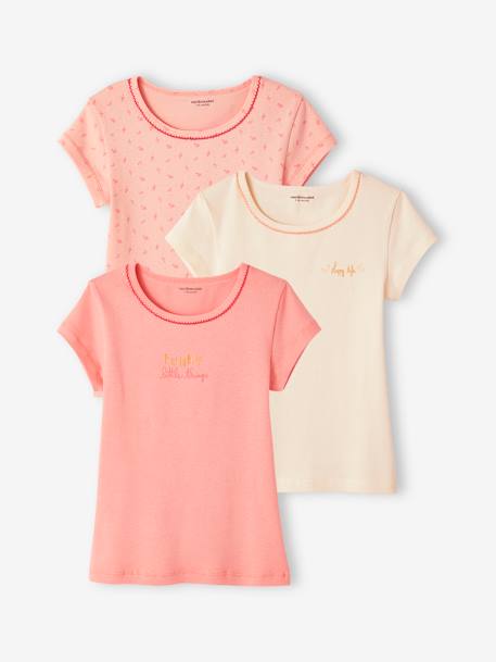 Fille-Sous-vêtement-T-shirt-Lot de 3 T-shirts fantaisie manches courtes en maille côtelée fille