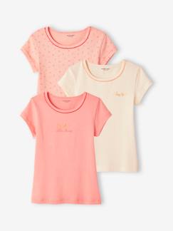 -Lot de 3 T-shirts fantaisie manches courtes en maille côtelée fille