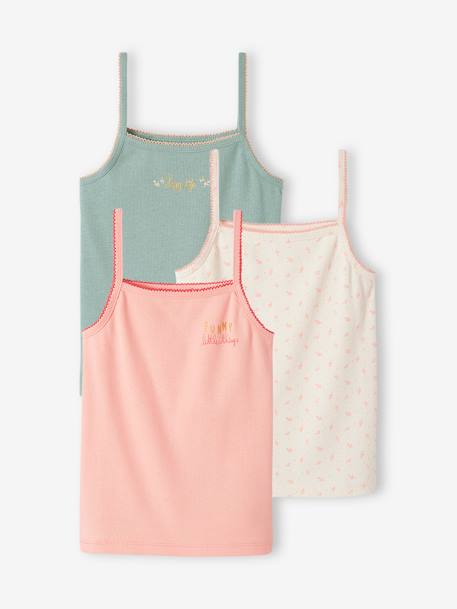 Lot de 3 débardeurs fantaisie fille en maille côtelée rose nude 1 - vertbaudet enfant 