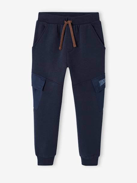 Pantalon jogging avec poches à rabat sport garçon bleu nuit 1 - vertbaudet enfant 