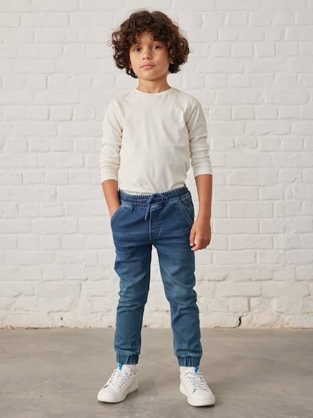 Pantalon jogger en molleton effet denim facile à enfiler garçon denim gris+stone 11 - vertbaudet enfant 