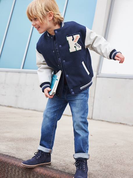 Blouson Teddy garçon lettre en bouclettes. marine 1 - vertbaudet enfant 