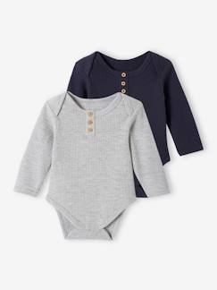 -Lot de 2 bodies manches longues bébé maille nid d'abeille