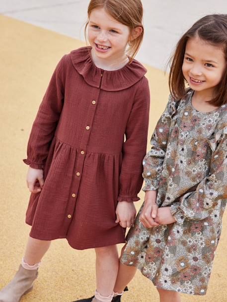 Robe à collerette en gaze de coton fille  - vertbaudet enfant