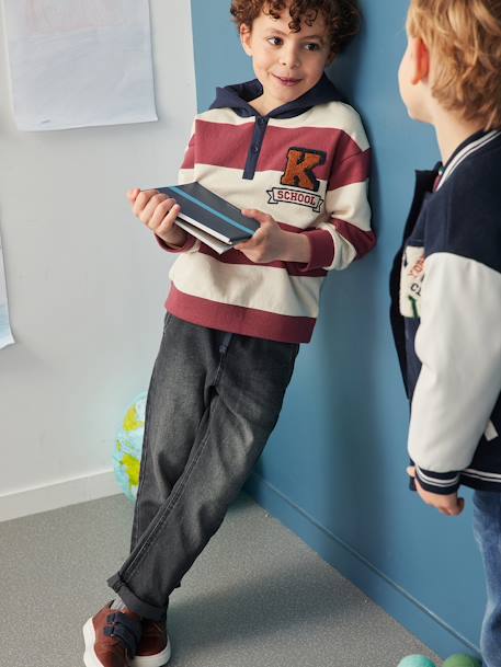 Sweat à capuche rayé garçon badge en bouclettes bordeaux 5 - vertbaudet enfant 