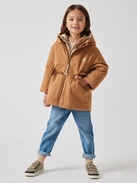 Parka à capuche 3 en 1 fille avec doudoune brillante doublée sherpa camel 1 - vertbaudet enfant 