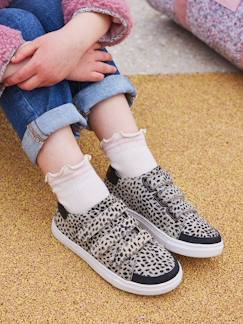 Chaussures-Chaussures fille 23-38-Baskets scratchées en cuir fantaisie fille