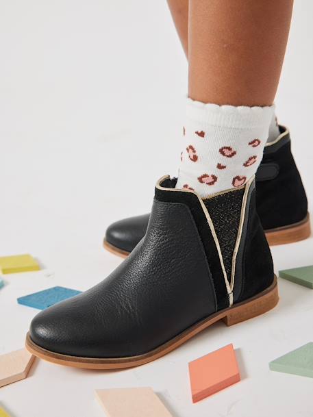 Boots cuir fille zippées et élastiquées noir 1 - vertbaudet enfant 