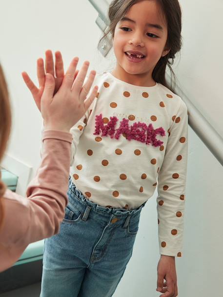 T-shirt message en relief fille écru+marron+vert foncé 1 - vertbaudet enfant 