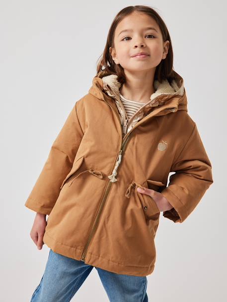 Parka à capuche 3 en 1 fille avec doudoune brillante doublée sherpa camel 11 - vertbaudet enfant 