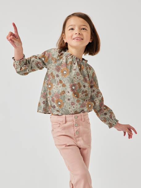 Fille-Chemise, blouse, tunique-Blouse à fleurs en velours milleraies fille