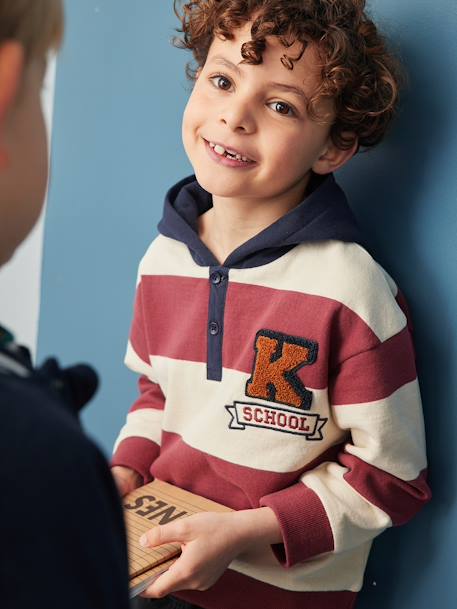 Sweat à capuche rayé garçon badge en bouclettes bordeaux 1 - vertbaudet enfant 