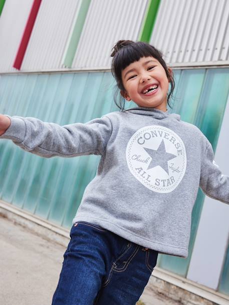 Sweat à capuche Chuck Patch Cropped Hoodie CONVERSE gris+rose 1 - vertbaudet enfant 