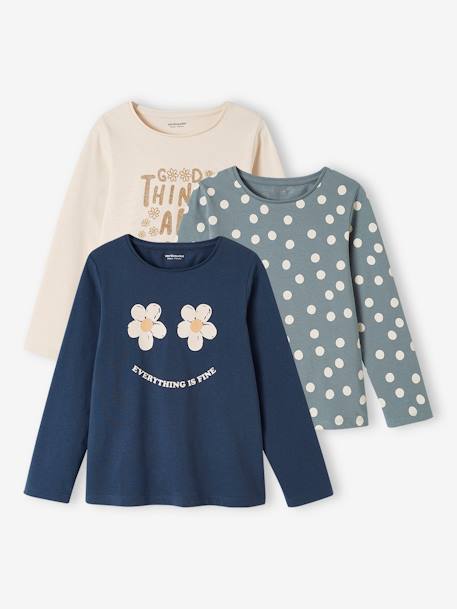 Fille-T-shirt, sous-pull-Lot de 3 t-shirts Basics fille manches longues