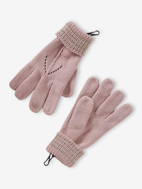 Ensemble béret + écharpes + gants ou moufles en maille ajourée et fourrure fantaisie fille rose poudré 4 - vertbaudet enfant 