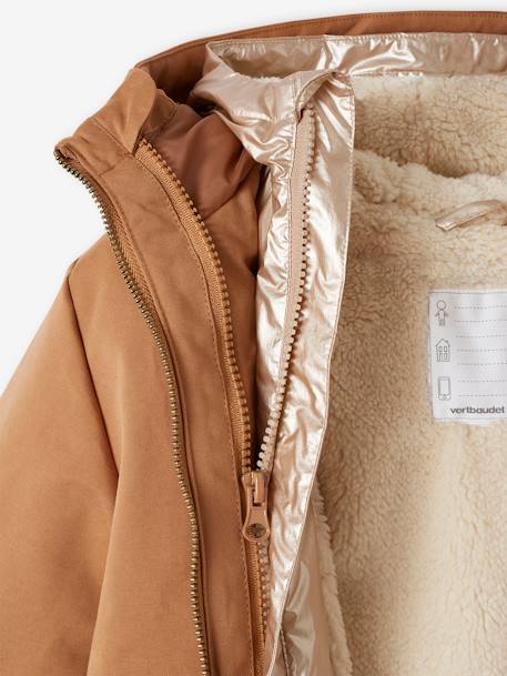 Parka à capuche 3 en 1 fille avec doudoune brillante doublée sherpa camel 9 - vertbaudet enfant 