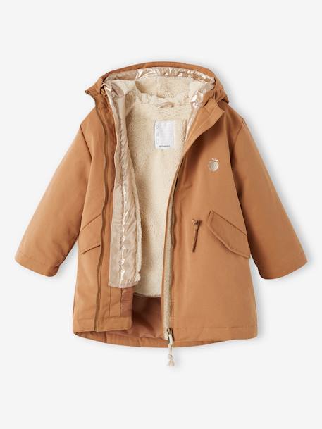 Parka à capuche 3 en 1 fille avec doudoune brillante doublée sherpa camel 5 - vertbaudet enfant 