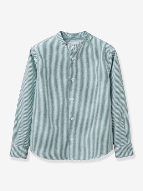 Chemise rayée col Mao CYRILLUS rayé vert 1 - vertbaudet enfant 