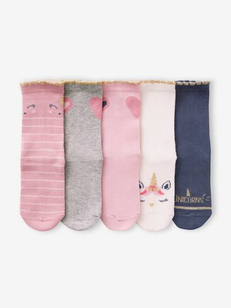 Lot de 5 paires de chaussettes licornes et coeurs fille  - vertbaudet enfant