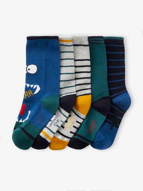 Lot de 5 paires de chaussettes 'monstres' garçon bleu 2 - vertbaudet enfant 