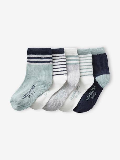 Lot de 5 paires de chaussettes à rayures bébé garçon bleu grisé 1 - vertbaudet enfant 