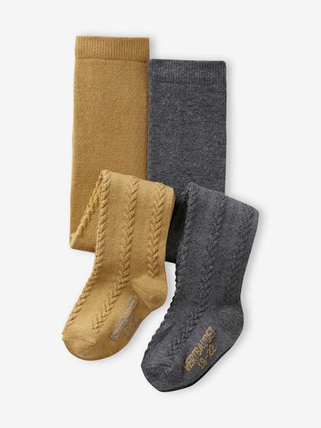 Bébé-Chaussettes, Collants-Lot de 2 paires de collants en maille torsadée bébé fille