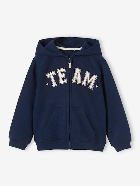 Sweat zippé à capuche motif 'Team' sport fille marine+vert+vert d'eau 1 - vertbaudet enfant 