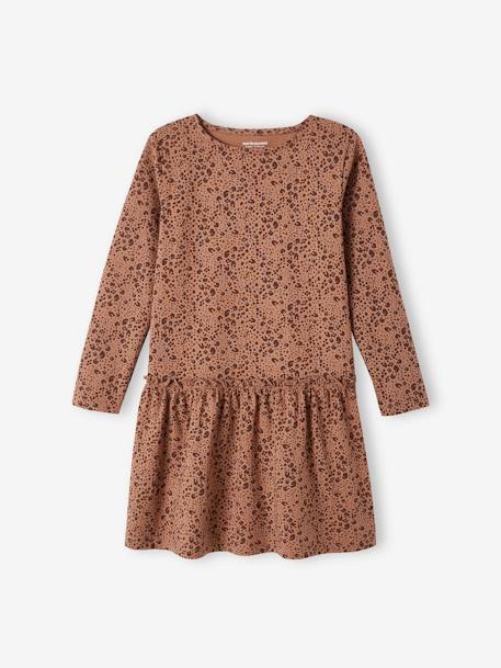 Robe Basics imprimée fille manches longues écru+marron imprimé+rose imprimé+rose poudré+vert de gris+vieux rose 9 - vertbaudet enfant 