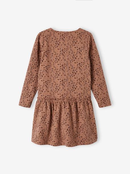 Robe Basics imprimée fille manches longues marron imprimé+rose imprimé+rose poudré 4 - vertbaudet enfant 