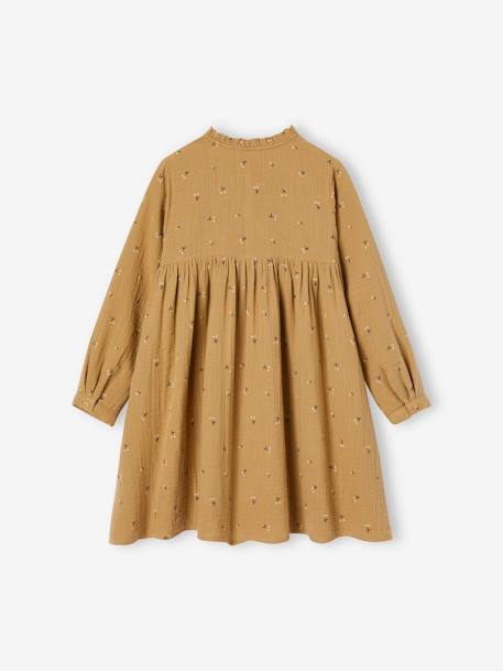 Robe en gaze de coton détails fantaisie fille beige+bordeaux imprimé+vert imprimé 3 - vertbaudet enfant 