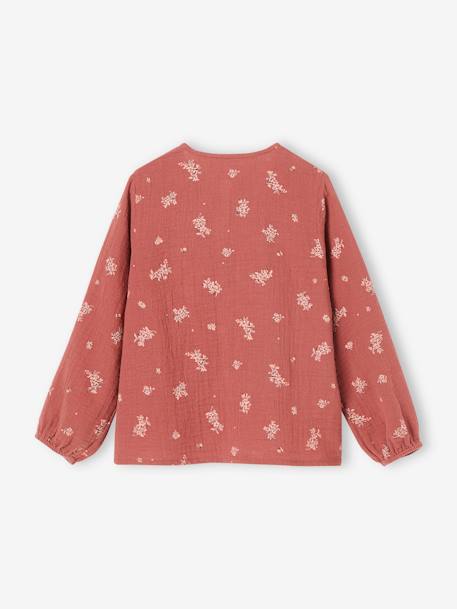 Blouse volantée en gaze de coton fille terracotta+vert 2 - vertbaudet enfant 