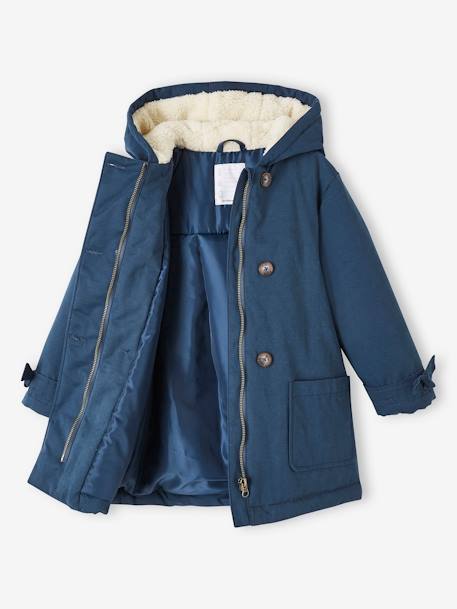 Parka à capuche chic effet peau de pêche fille bois de rose+marine 8 - vertbaudet enfant 