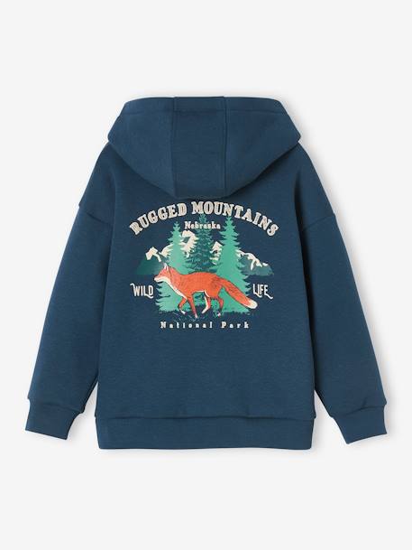 Sweat à capuche grand motif nature au dos garçon bleu nuit+vert sauge 2 - vertbaudet enfant 