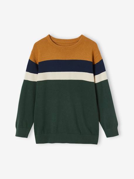 Pull colorblock rayé garçon maille fine gris chiné+RAYE ECRU+vert sapin 10 - vertbaudet enfant 