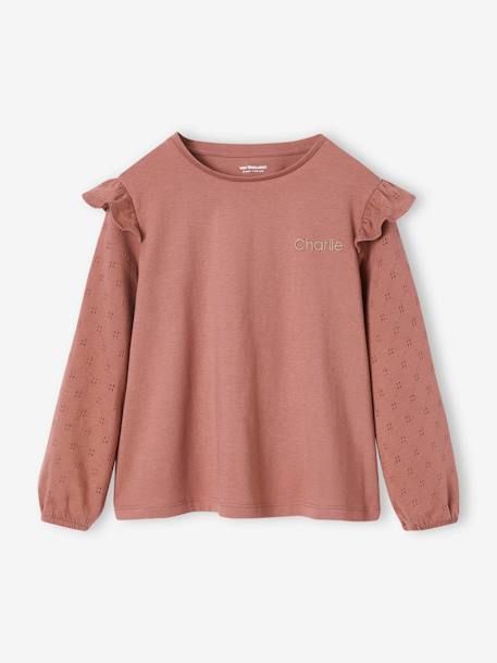 Tee-shirt volanté BASICS fille personnalisable bois de rose+écru+marine 4 - vertbaudet enfant 