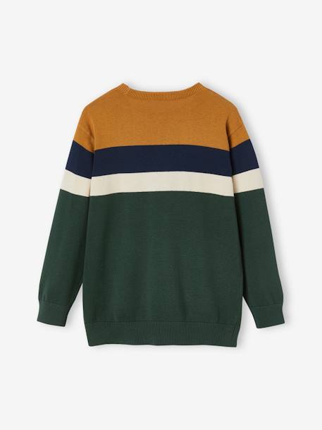 Pull colorblock rayé garçon maille fine gris chiné+RAYE ECRU+vert sapin 11 - vertbaudet enfant 