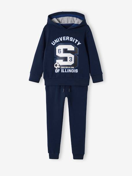 Ensemble sport garçon sweat à capuche et jogging en molleton marine+vert chiné 1 - vertbaudet enfant 