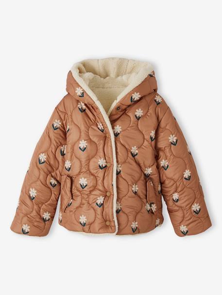 Fille-Manteau, veste-Doudoune-Doudoune à capuche réversible fille matelassée et sherpa