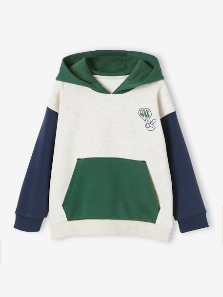 Sweat à capuche colorblock garçon vert 1 - vertbaudet enfant 