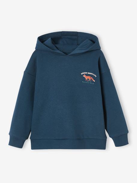 Sweat à capuche grand motif nature au dos garçon bleu nuit+vert sauge 1 - vertbaudet enfant 