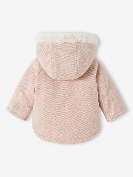 Manteau en drap de laine Bébé doublé de fausse fourrure rose 4 - vertbaudet enfant 
