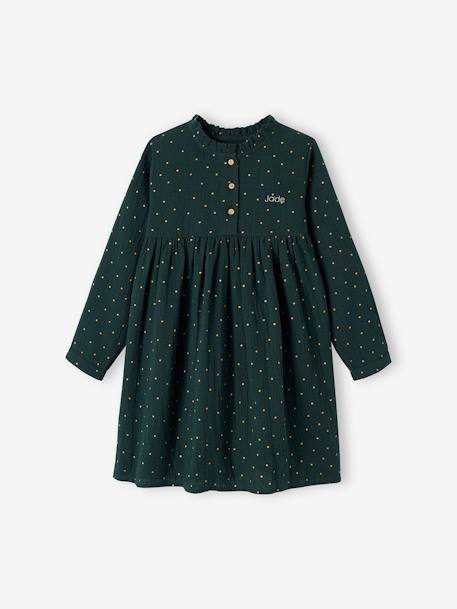 Robe en gaze de coton détails fantaisie fille beige+bordeaux imprimé+vert imprimé 10 - vertbaudet enfant 