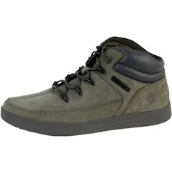 Chaussures-Chaussures fille 23-38-Baskets, tennis-Basket Montante Timberland Juniors Davis Square - Vert - Lacets - Cuir - Dark green - Mixte - Adulte