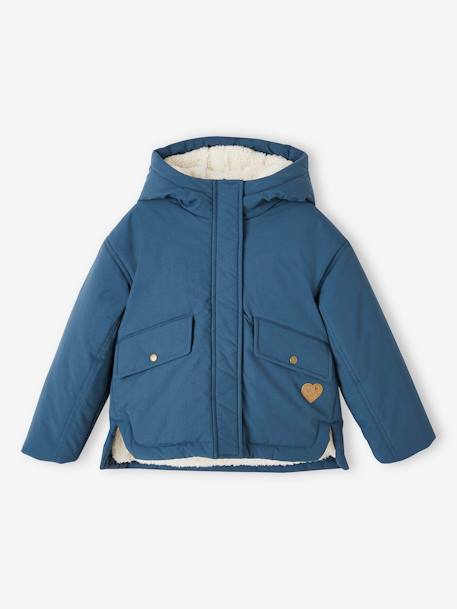 Fille-Manteau, veste-Manteau, parka, blouson-Parka à capuche courte doublée sherpa fille