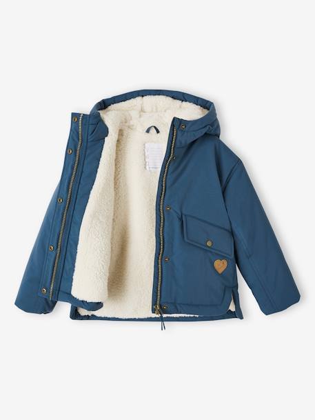 Parka à capuche courte doublée sherpa fille bleu pétrole 2 - vertbaudet enfant 