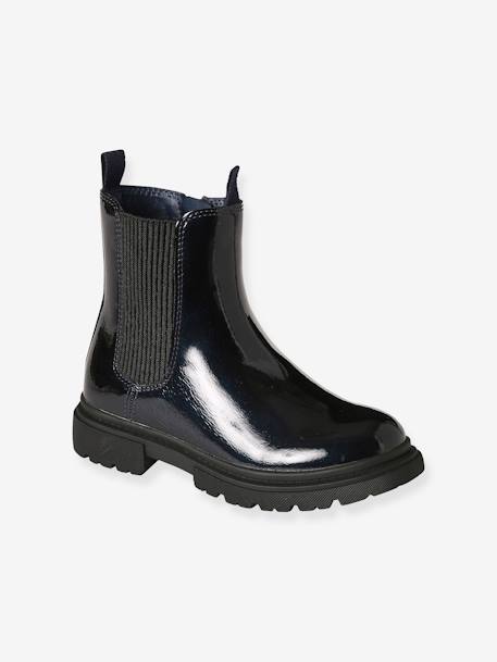 Boots vernies zippées et élastiquées fille marine 1 - vertbaudet enfant 