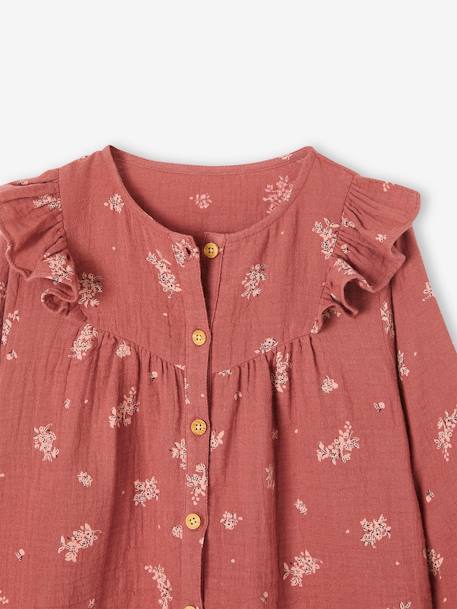 Blouse volantée en gaze de coton fille blanc+terracotta+vert 9 - vertbaudet enfant 