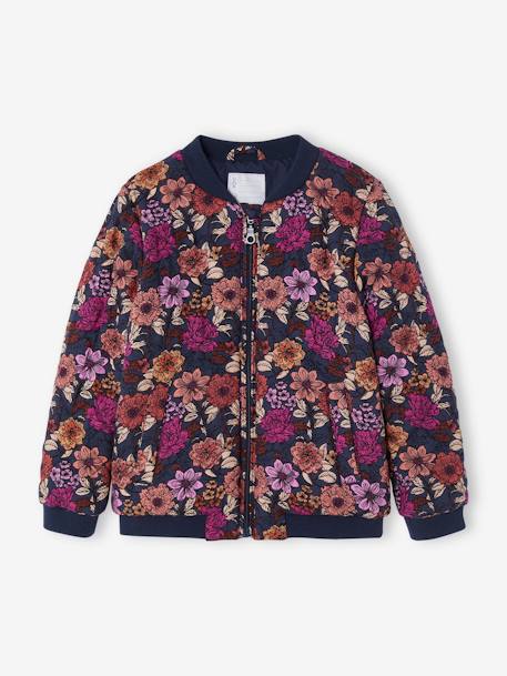 Fille-Manteau, veste-Veste-Blouson matelassé style bomber motifs fleurs fille